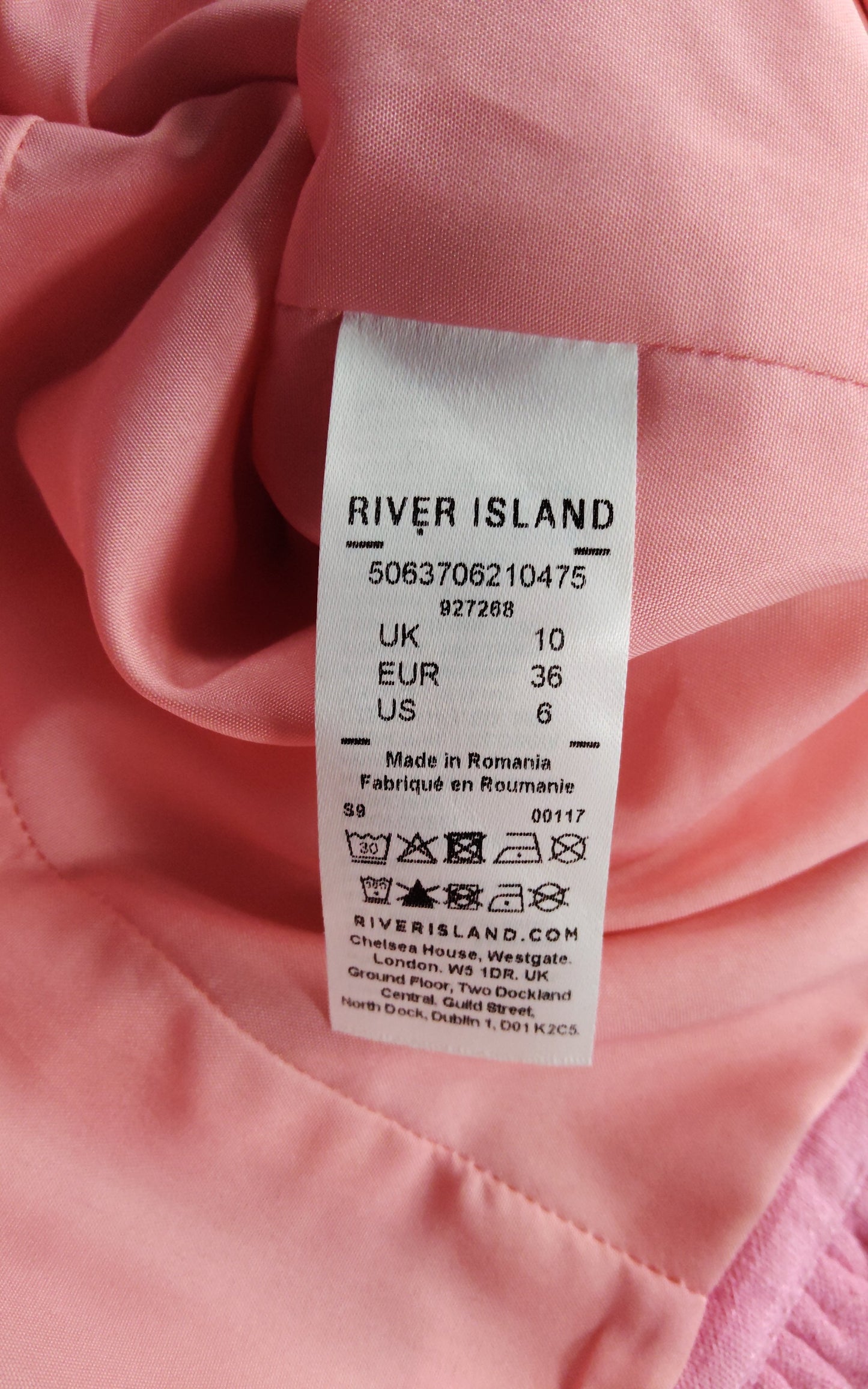 River Island UK10 Women's Pink Blouse Frill Detail Short Sleeve Top