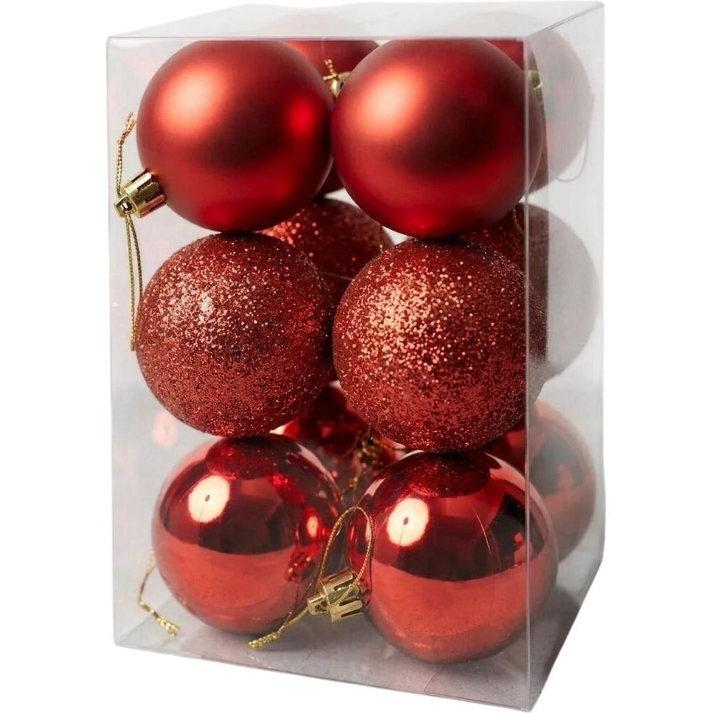 Red Christmas Baubles Decoration Set Of 8