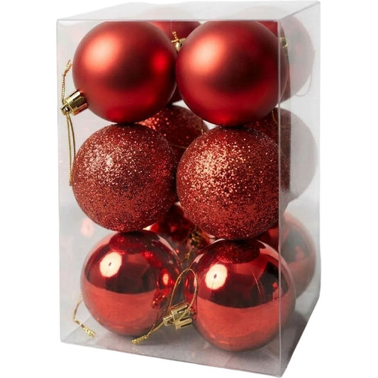 Red Christmas Baubles Decoration Set Of 8