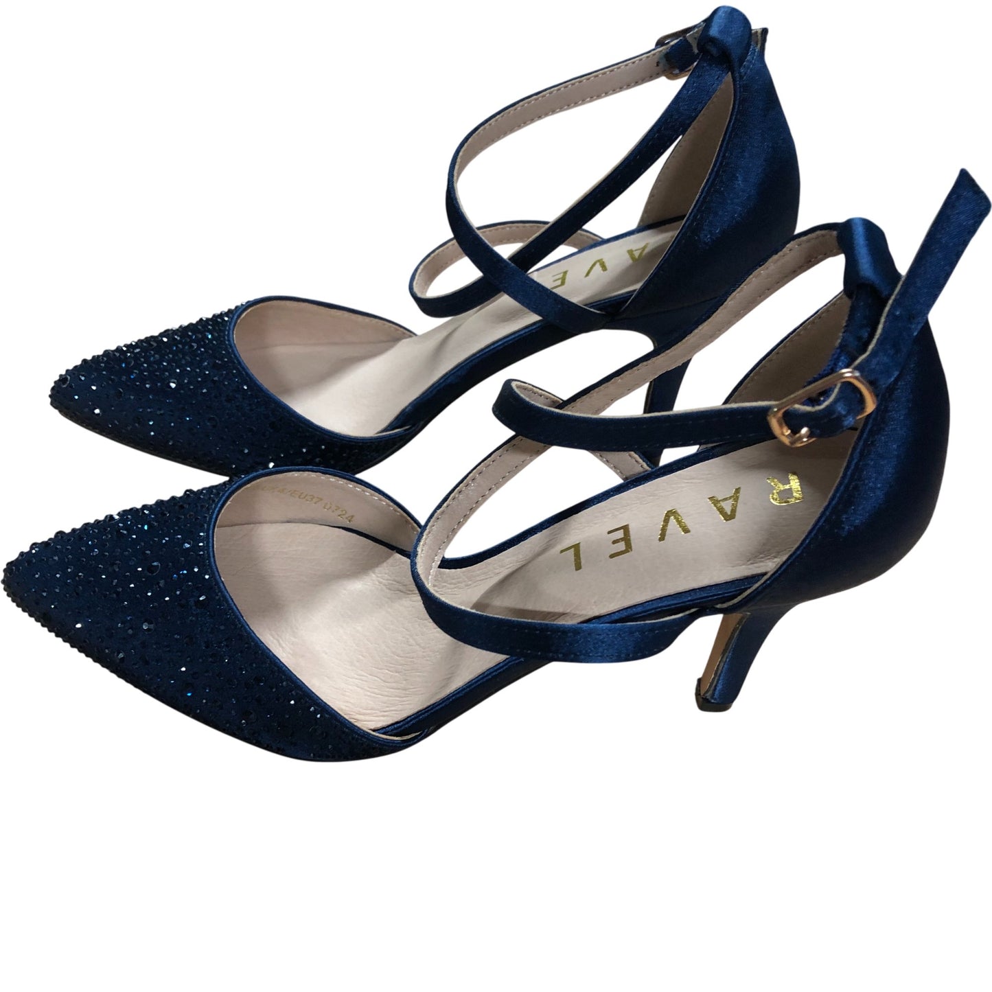 Ravel Strappy Heels UK4 Women's Navy Blue Sparkly Stiletto Shoes