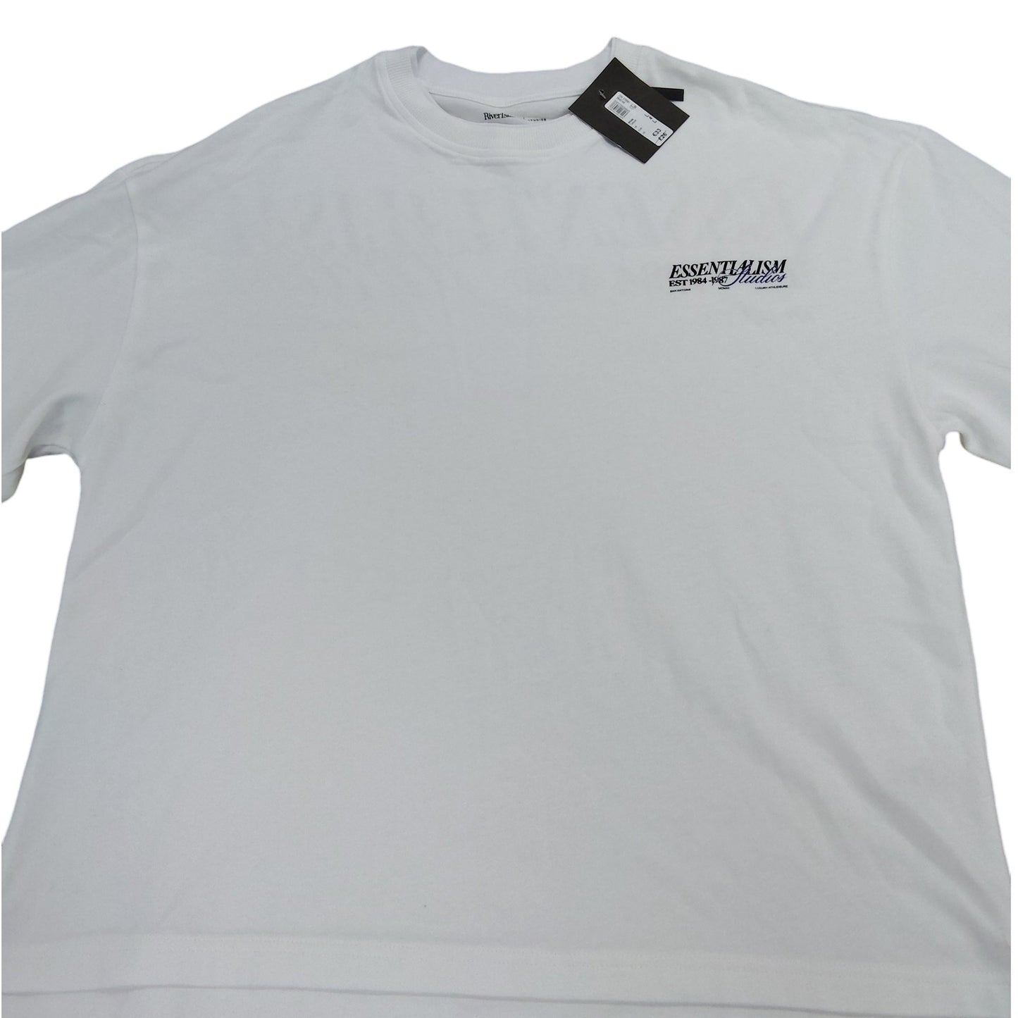 River Island T-Shirt Size L Men's White Graphic Print Luxury Fashion