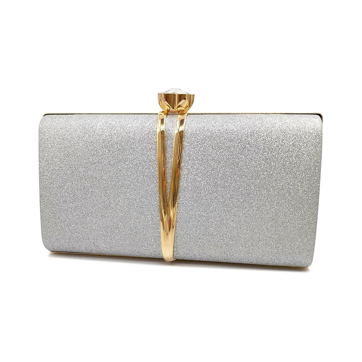 Stylish Glitter Clutch Bag With Chain Strap Gold Elegant Evening Handbag