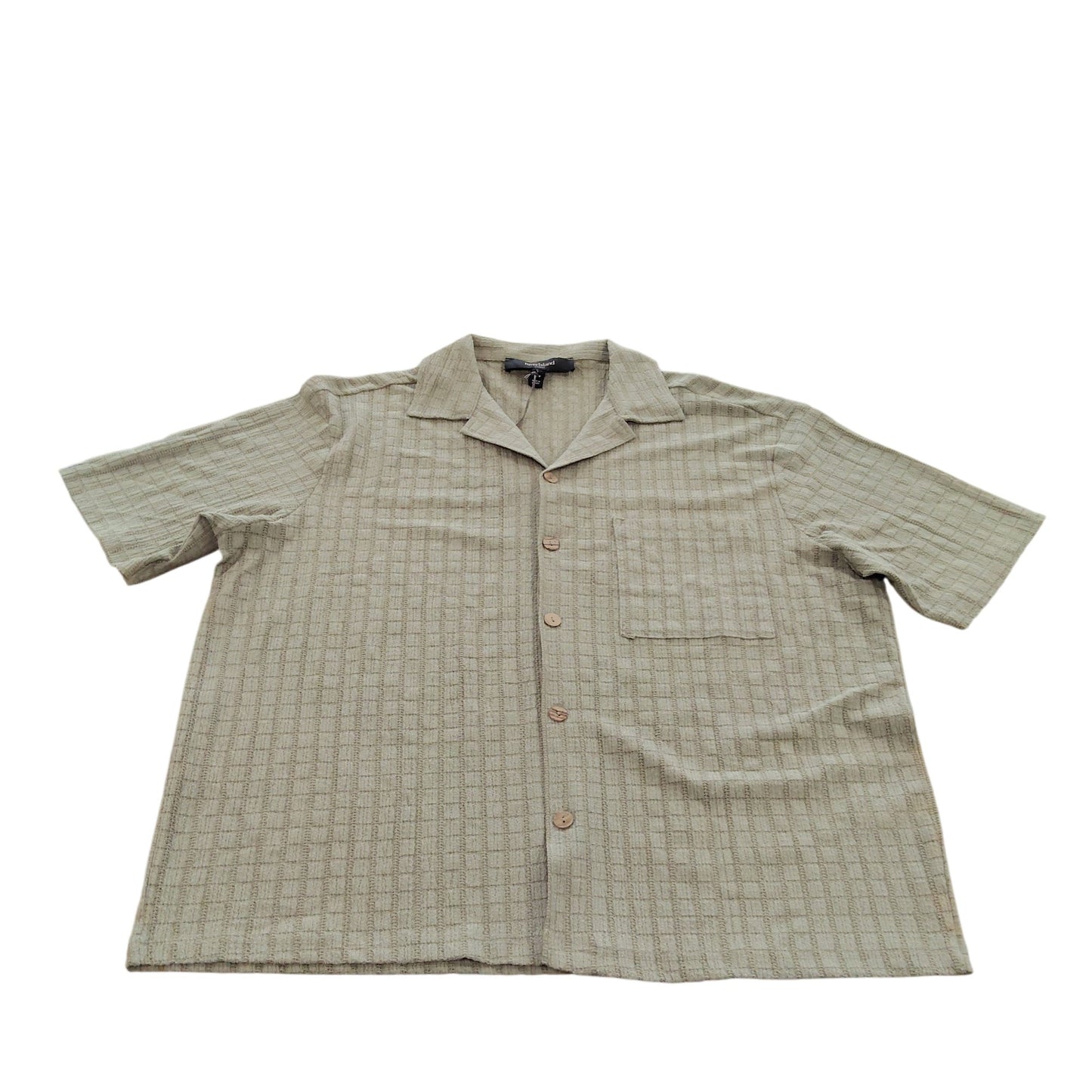 River Island Short Sleeve Shirt L Men's Casual Green Waffle Pattern Button Up