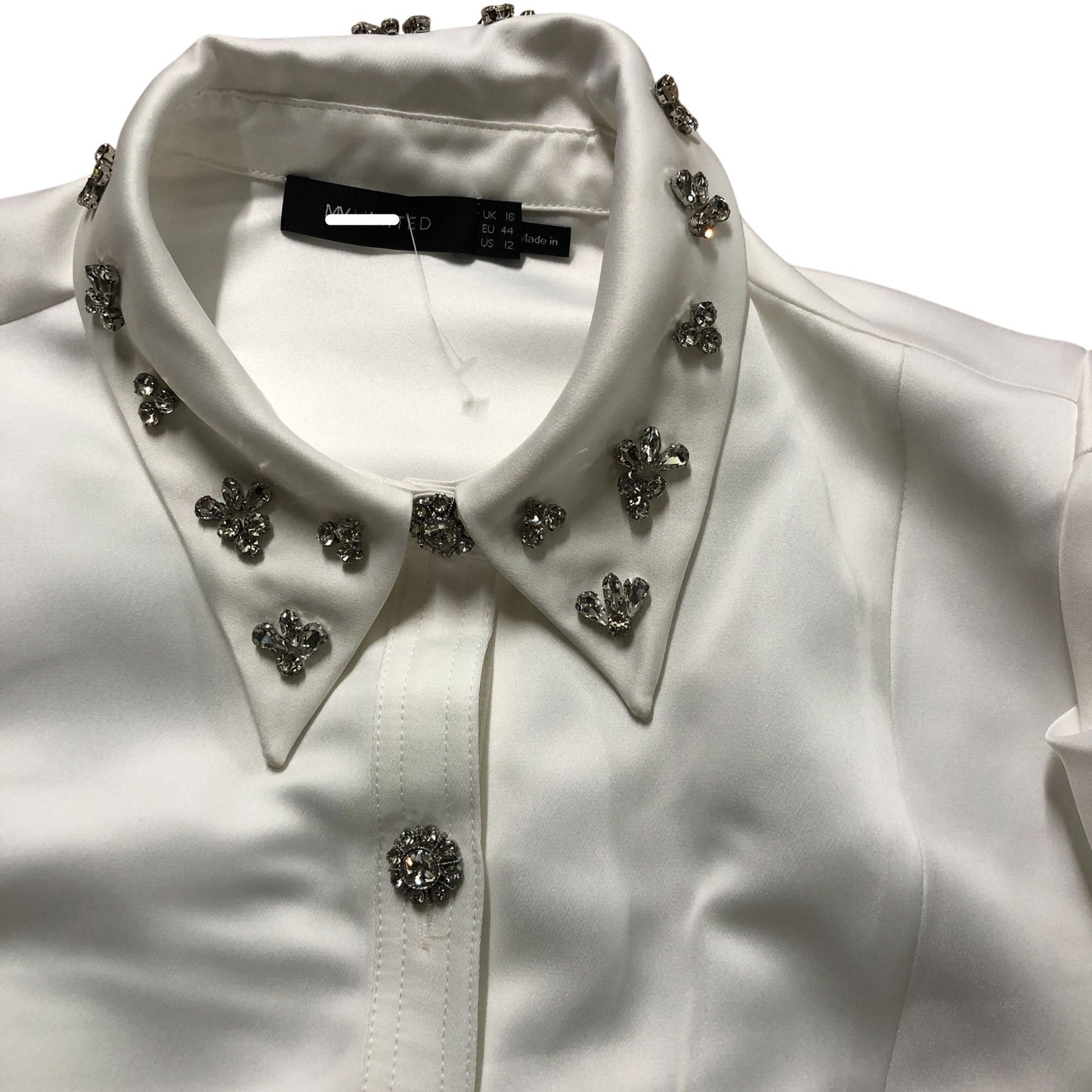 White Embellished Collar Cropped Shirt Size 16
