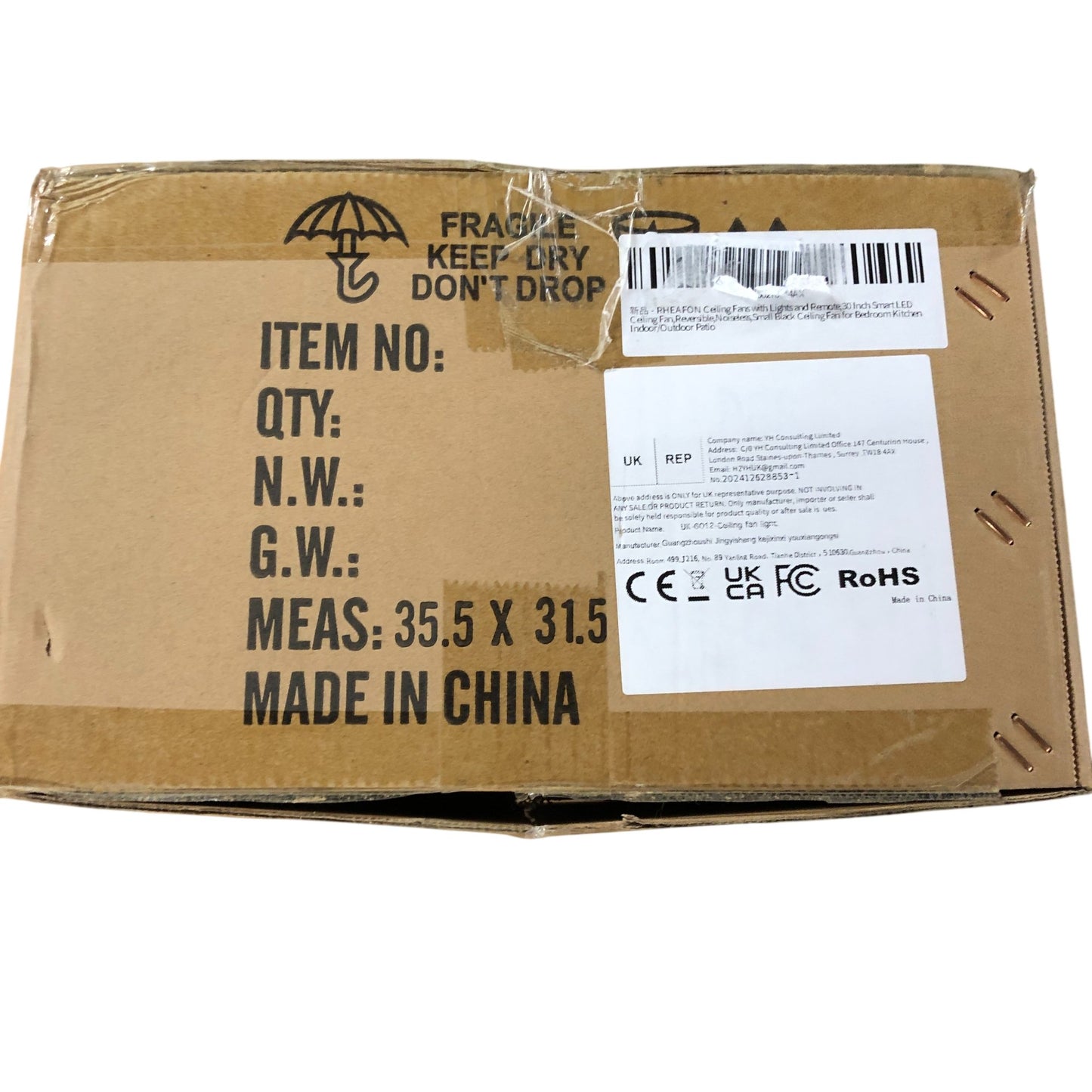 RheaFan 30 Inch Smart LED Ceiling Fan With Lights Remote Control Black Indoor