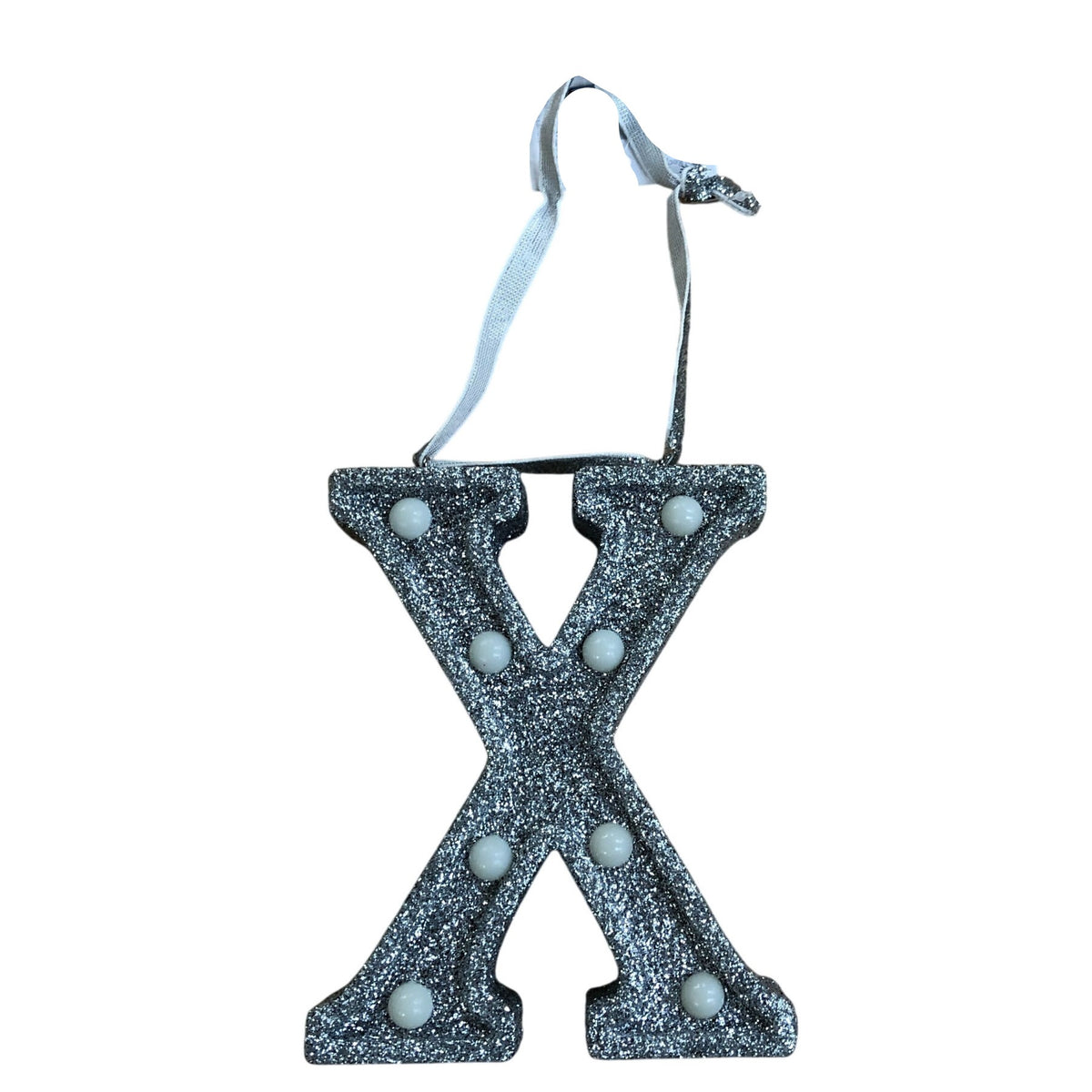 Light Up Silver Glitter Christmas Tree Decoration Letter 'X'