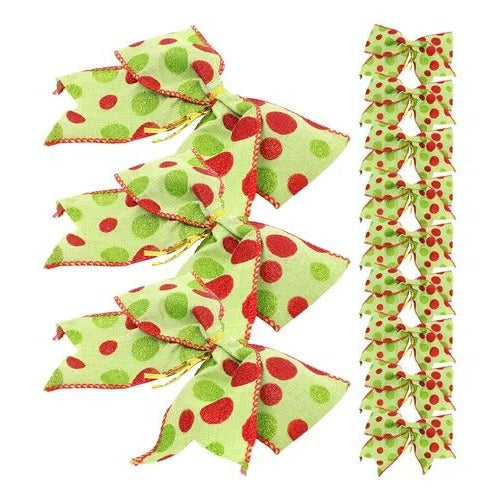 Gift Wrap Bows Lot of 12 Green Red Polka Dot Sparkly Decorative Accessories