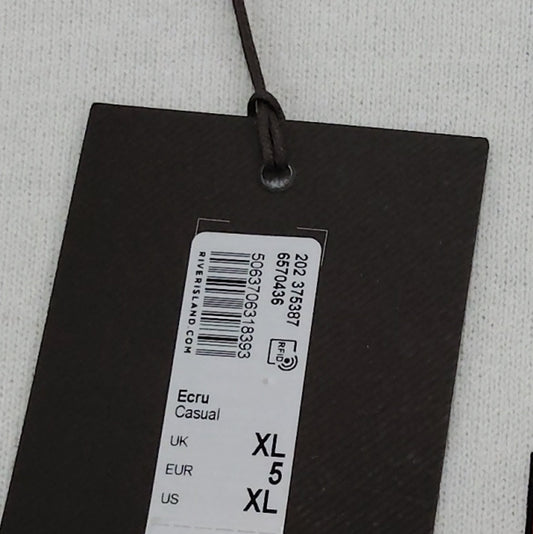 River Island Men's XL Long Sleeve T-Shirt White Burgundy Contrast Sleeve