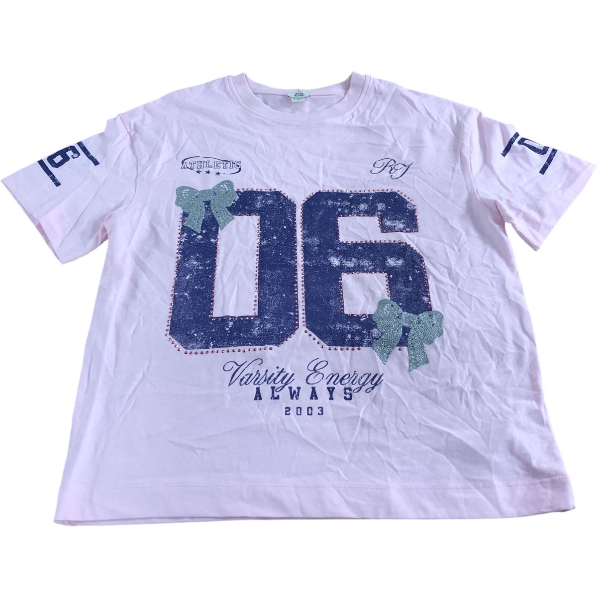 River Island 06 Athletic T Shirt Kids Size 7-8 Years Pink Varsity Energy
