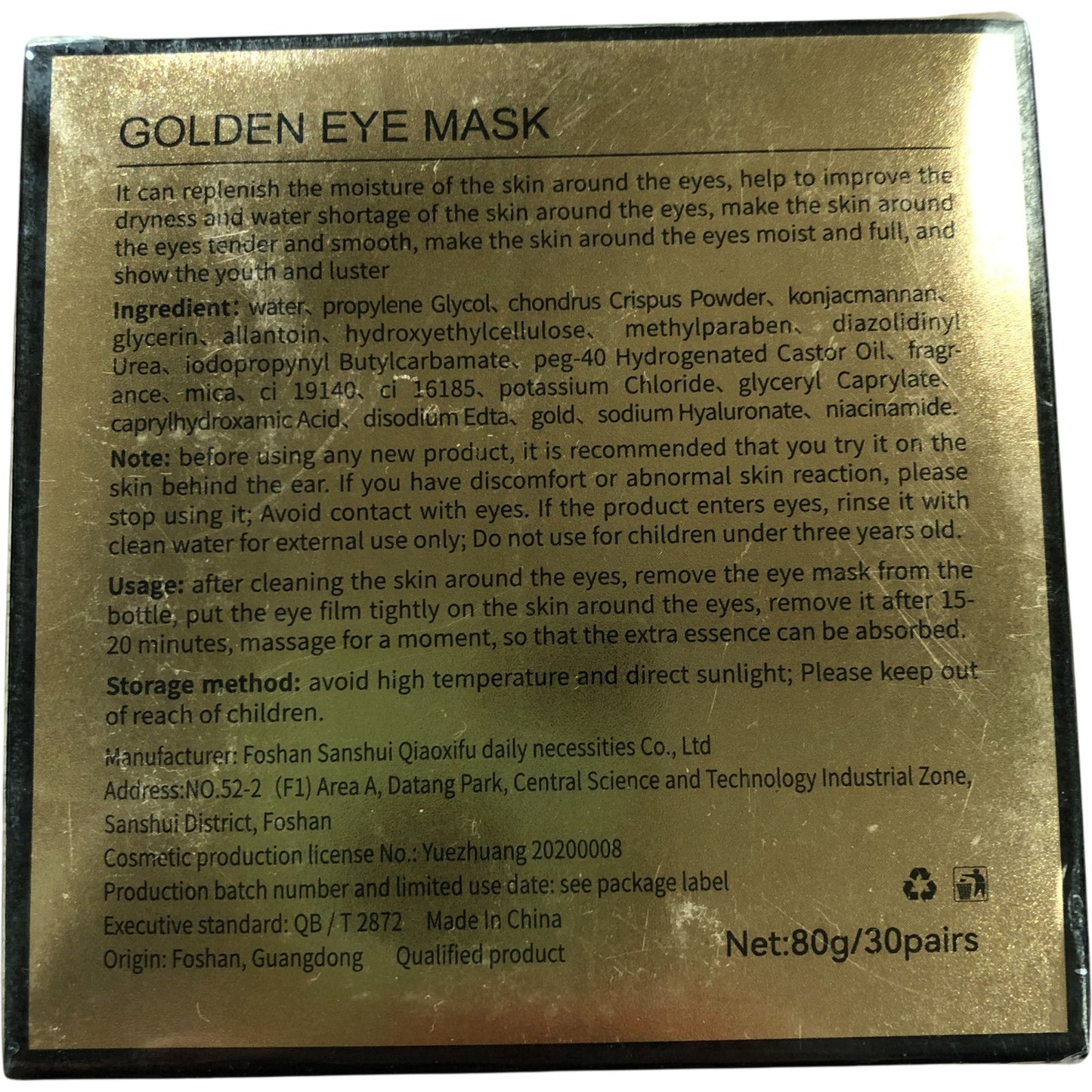 Zozu Gold Eye Mask 30 Pairs Smooth Hydrating Under Eye Treatment Skincare