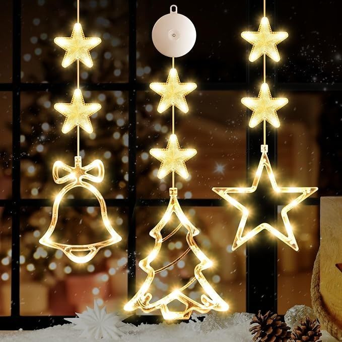 Three Christmas Hanging Light Decorations Window Display
