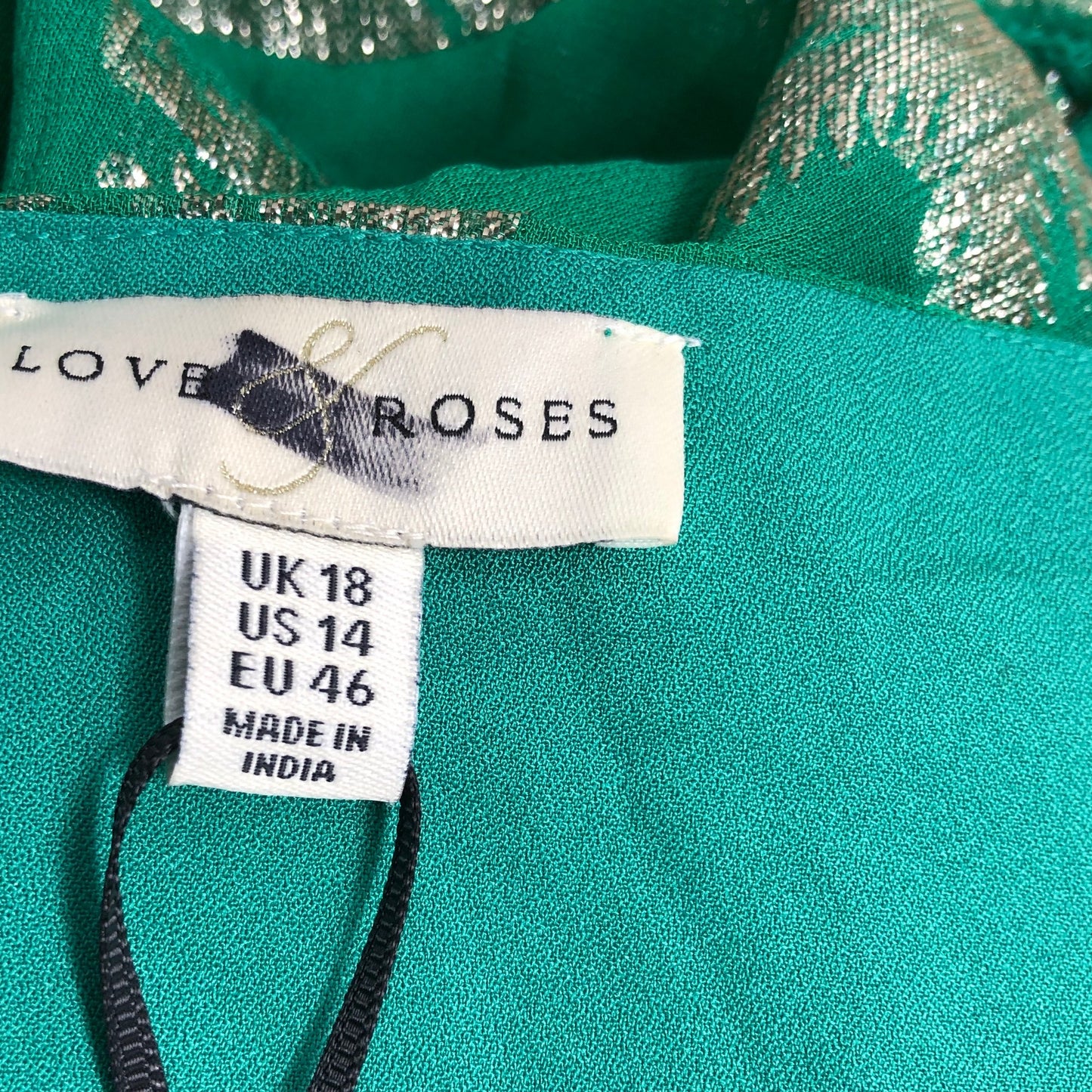 Love And Roses Maxi Dress UK18 Women's Green Palm Print With Beaded Straps