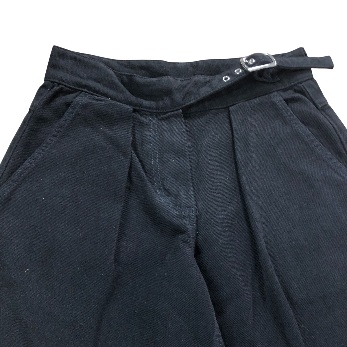 Wide Leg Trousers UK10 Women's High Waist Cotton Black