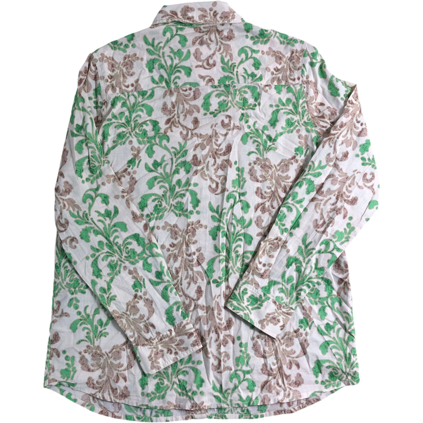 River Island Floral Print Shirt UK10 Women's Green Brown Cotton Long Sleeve