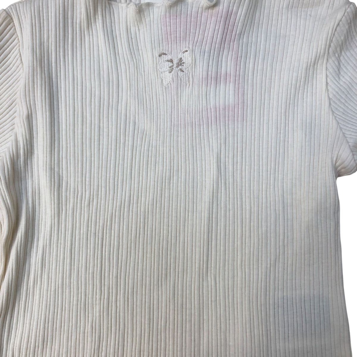 River Island Long Sleeve Ribbed Top Girls White Size 2-4 Years Stretchy Style