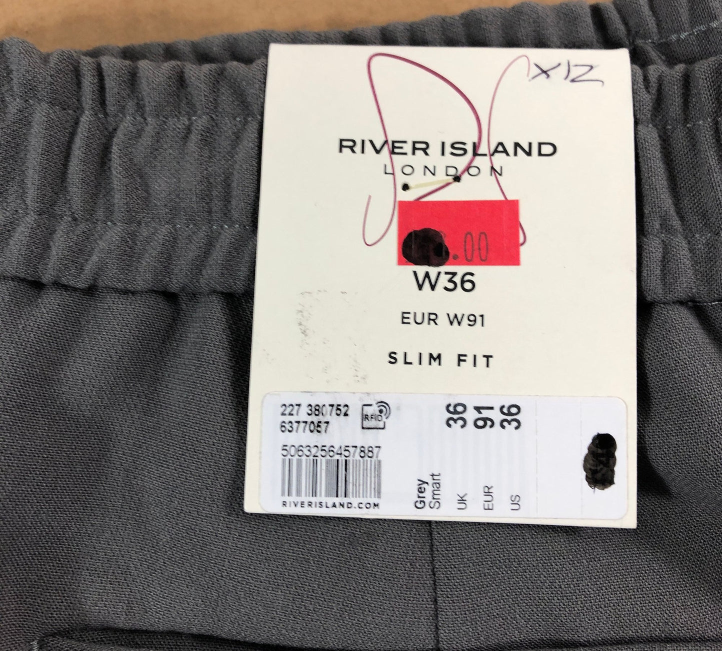 River Island Slim Fit Shorts W36 Men's Grey Smart Casual Trousers