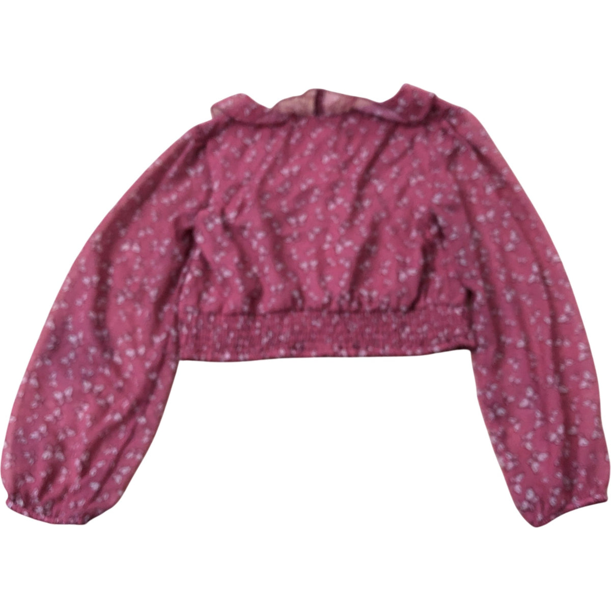 Zara Girls 9-10 Years Floral Ruffle Top Smocked Waist Long Sleeve Red
