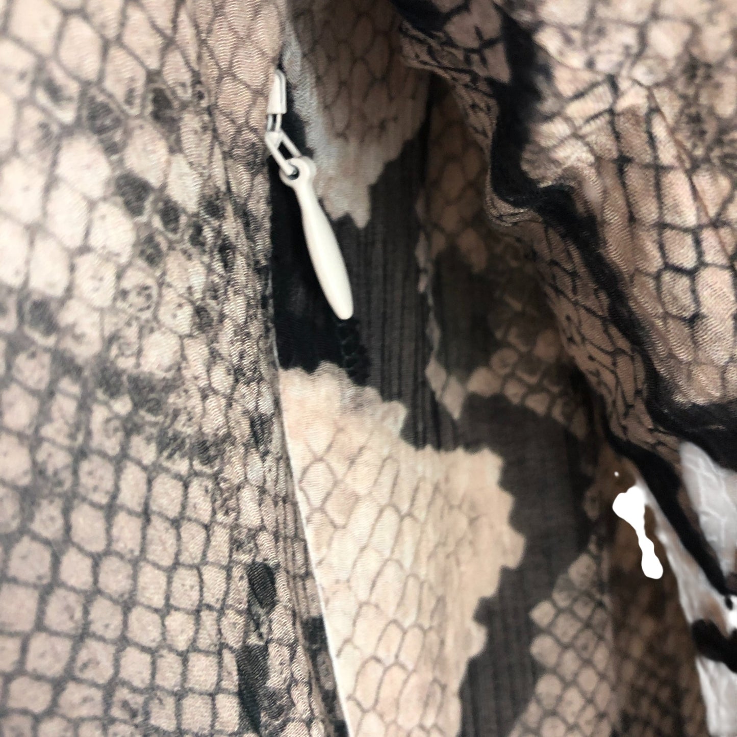 AllSaints Rizo Dress UK12 Women's Long Sleeve Snakeskin Print Ecru Midi