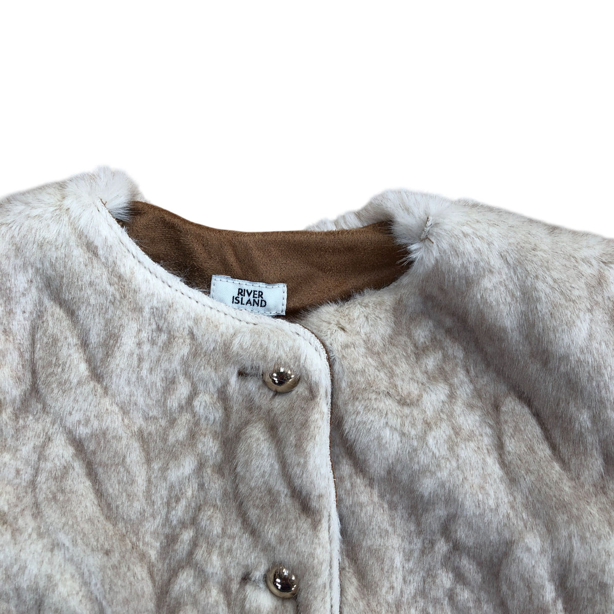 River Island Girls Cream Faux Fur Coat