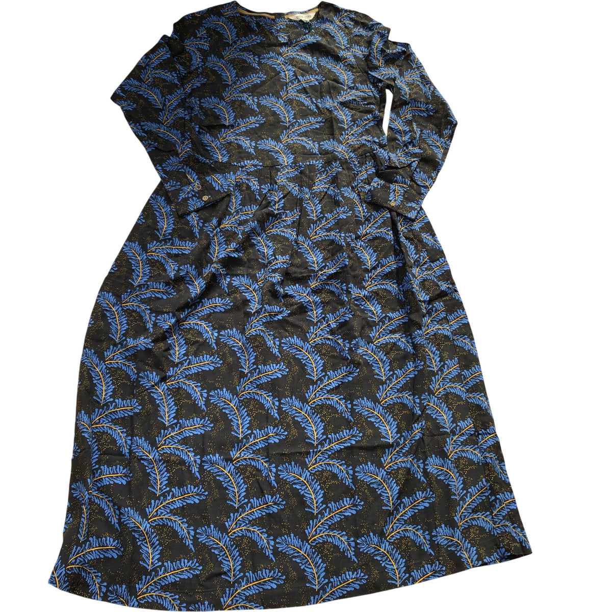 Long Sleeve Dress Floral Print Viscose Black Blue Size 6