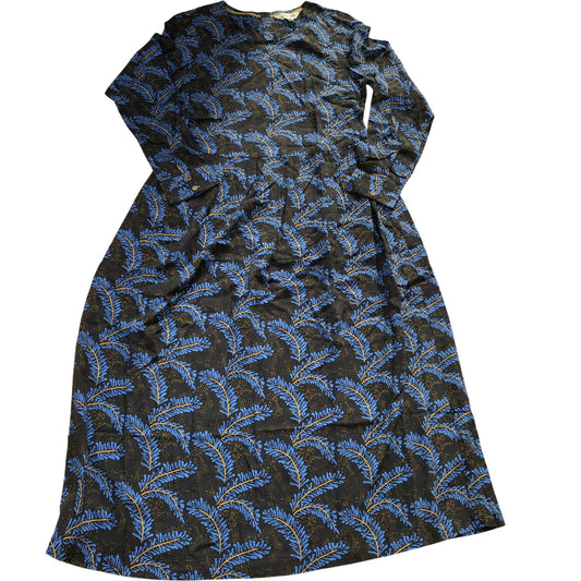 Long Sleeve Dress Floral Print Viscose Black Blue Size 6