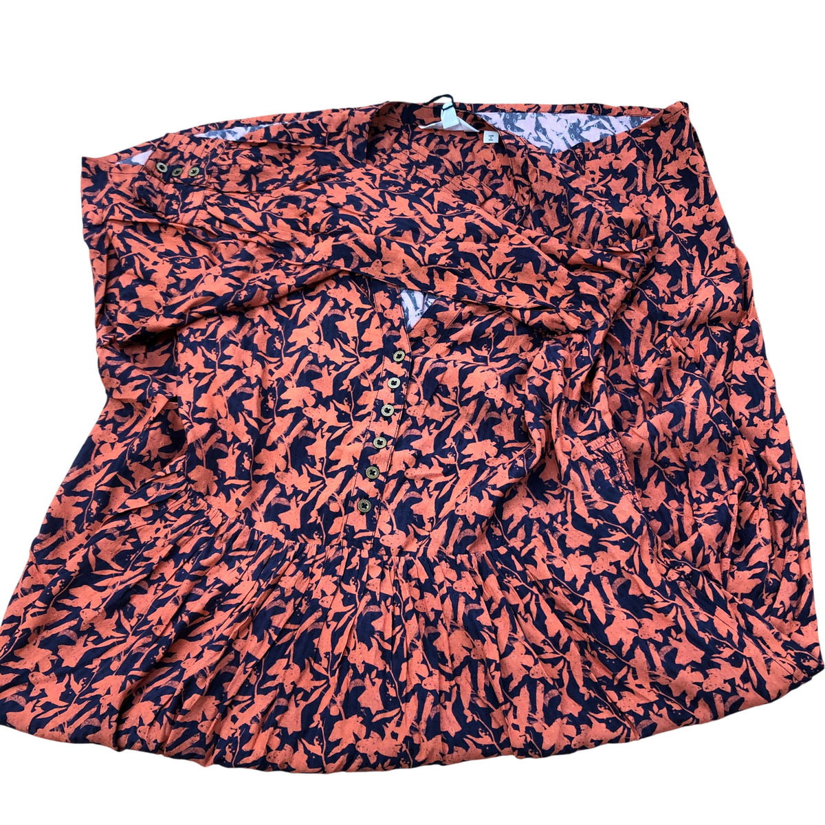 Viscose Dress Women's Size Unknown Floral Print Boho Style Orange Navy