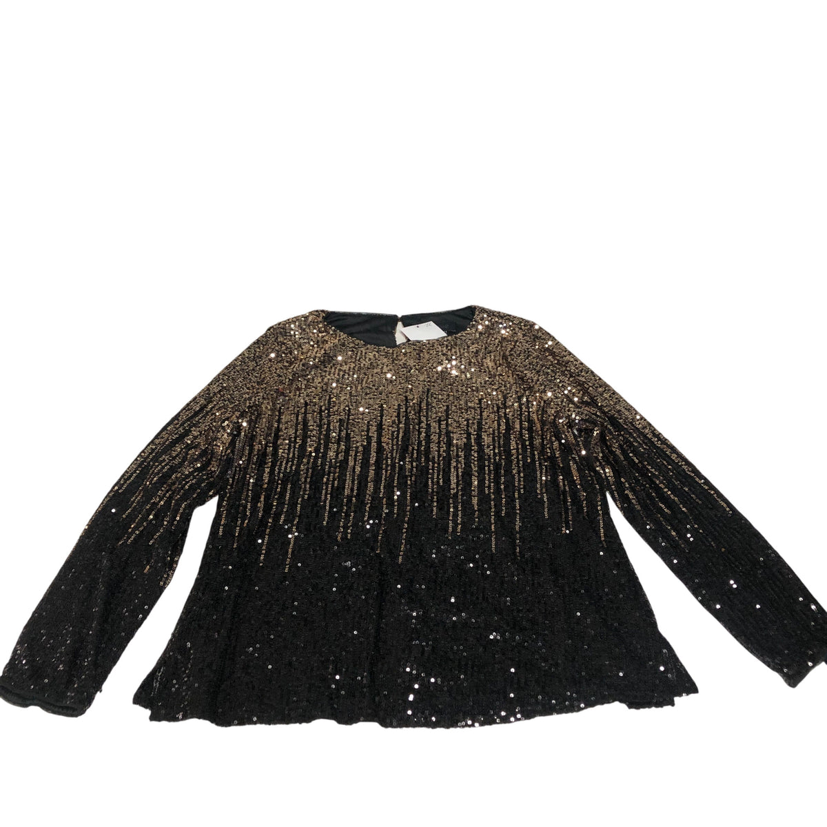 Sequin Top UK10 Women's Long Sleeve Black Gold Shimmering Party Wear