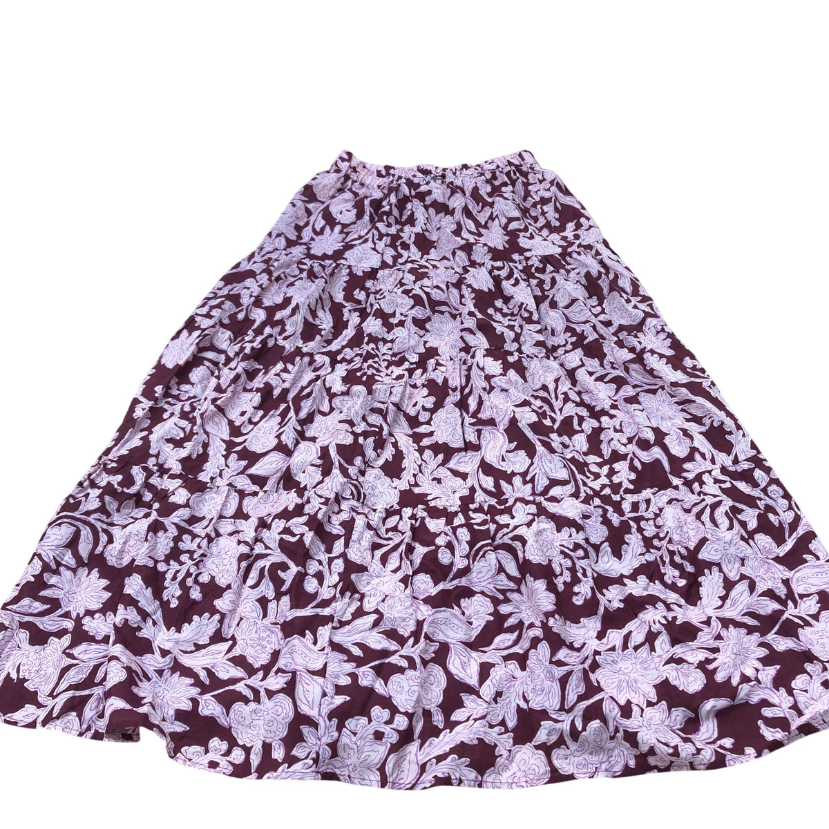 Baukjen Floral Maxi Skirt UK12 Women's 100% Organic Cotton Burgundy