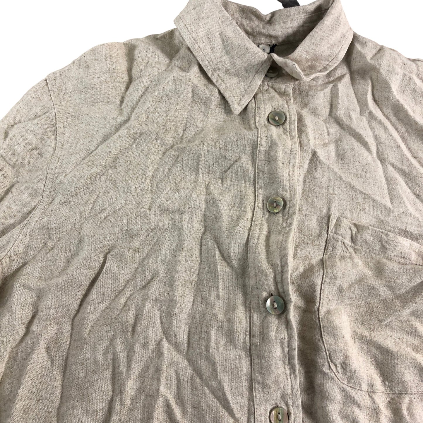 River Island Women's Size Small Cream Button Up Long Sleeve Shirt Linen Blend