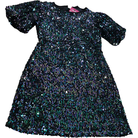 Love & Roses Sequin Dress UK10 Women's Short Sleeve Purple Black Evening Party