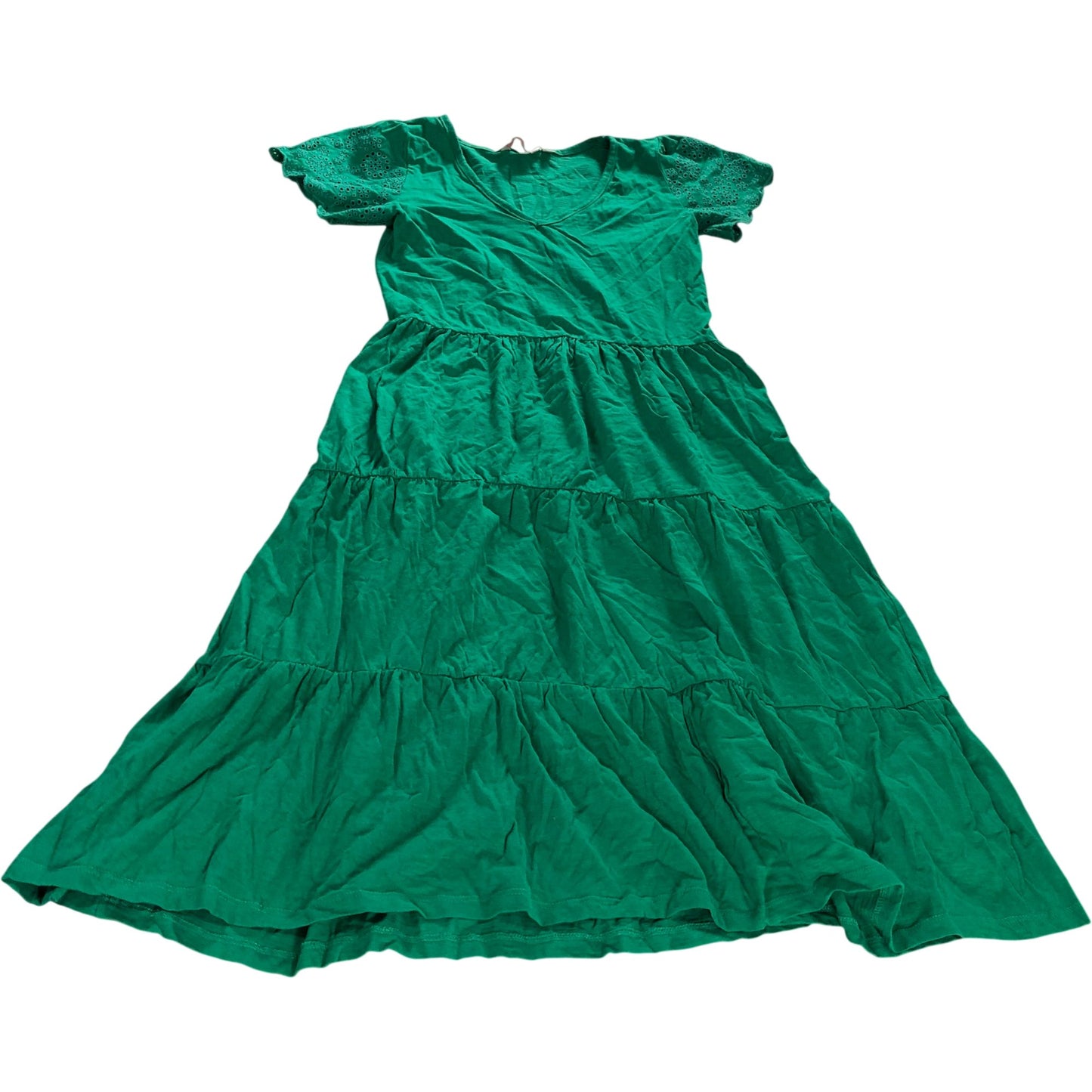 Board Angels Cotton Dress Size 10 Women's Green Tiered V Neck Short Sleeve