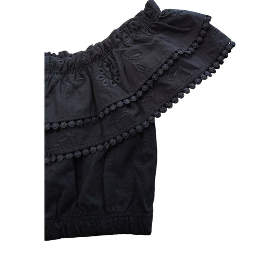 River Island Girls Black Ruffle Top UK7-8 Years Off Shoulder Cotton