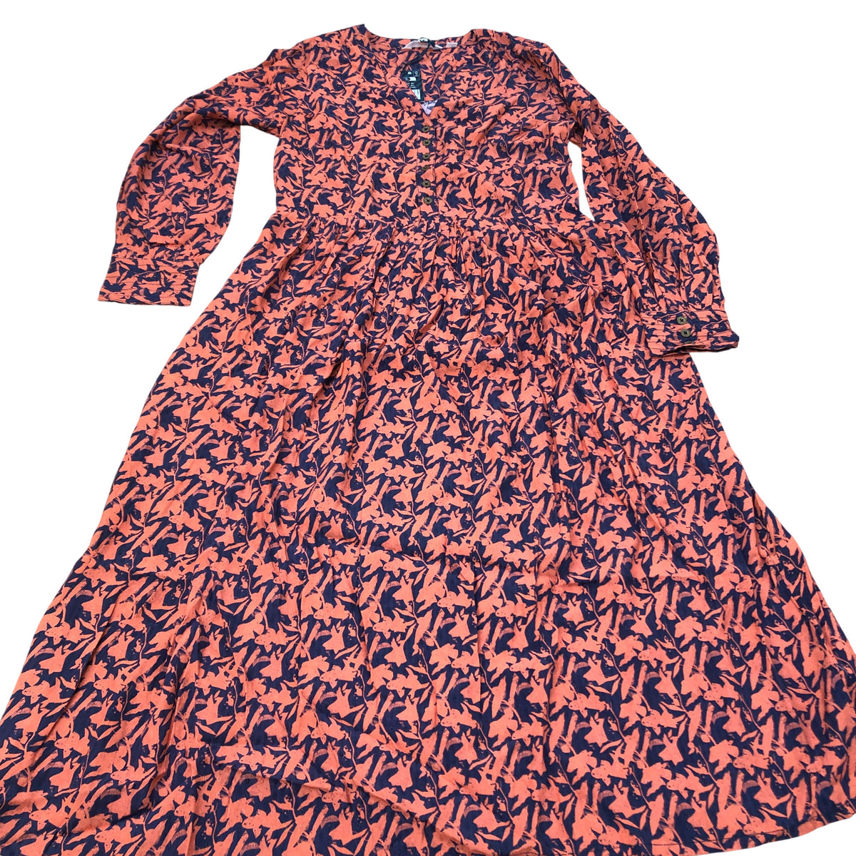 Viscose Dress Women's Size Unknown Floral Print Boho Style Orange Navy