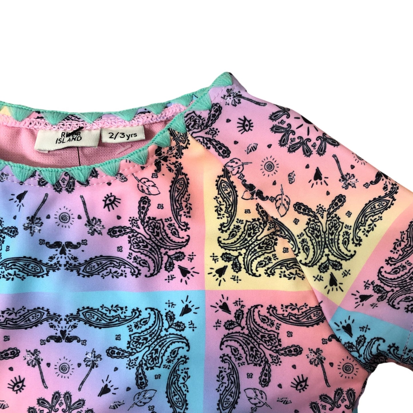 River Island 2-3 Years Baby Toddler Top T-Shirt Colourful Pattern Short Sleeve