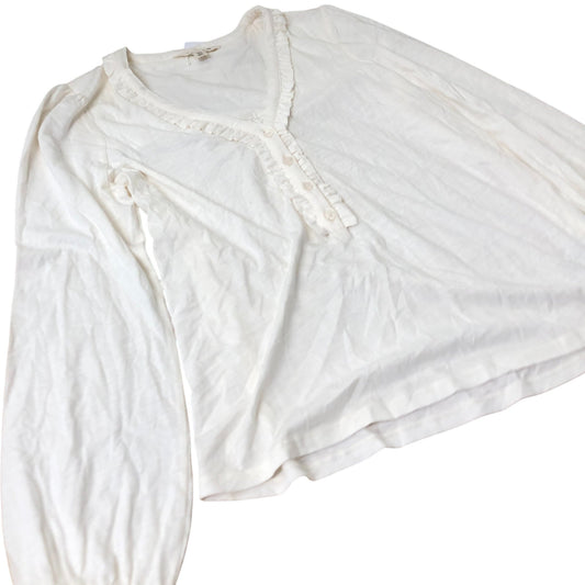 Long Sleeve Blouse Women's Cream Ruffled Button Front Top UK12
