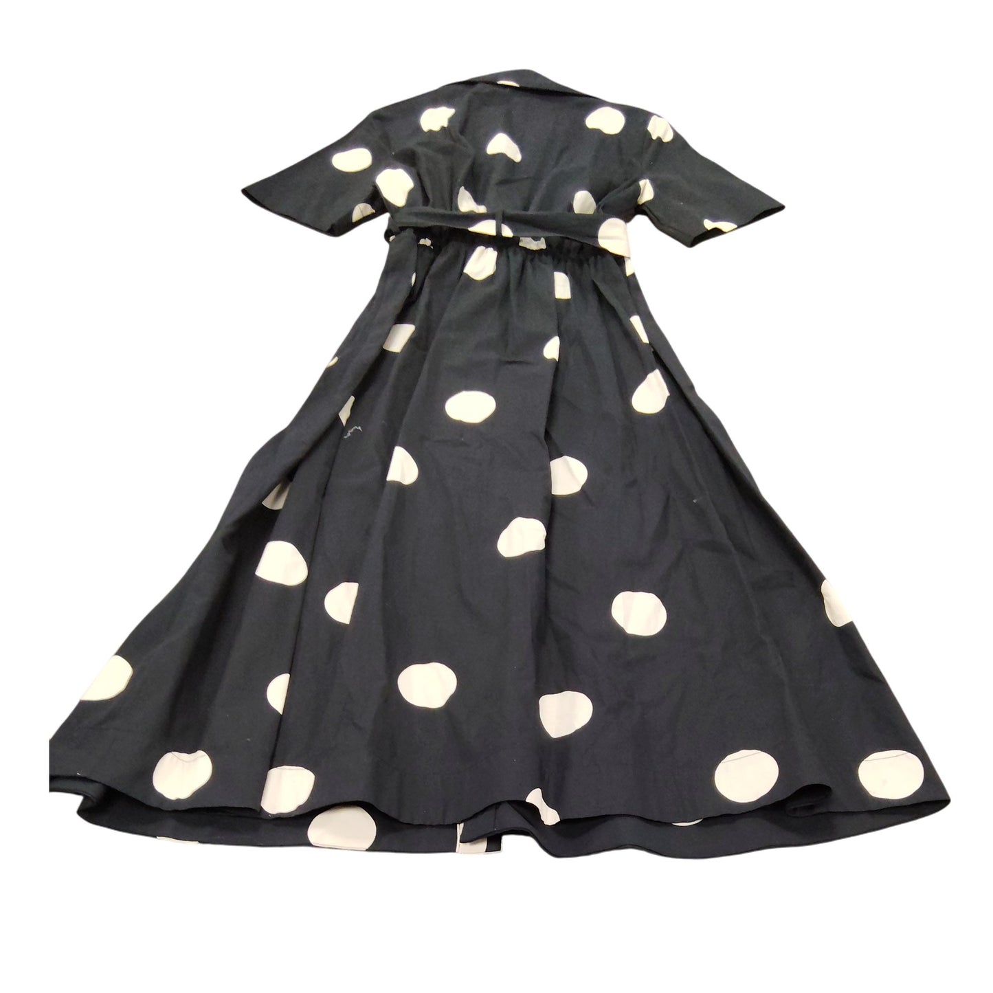 River Island UK10 Women's Black White Polka Dot Midi Dress Belted Short Sleeve