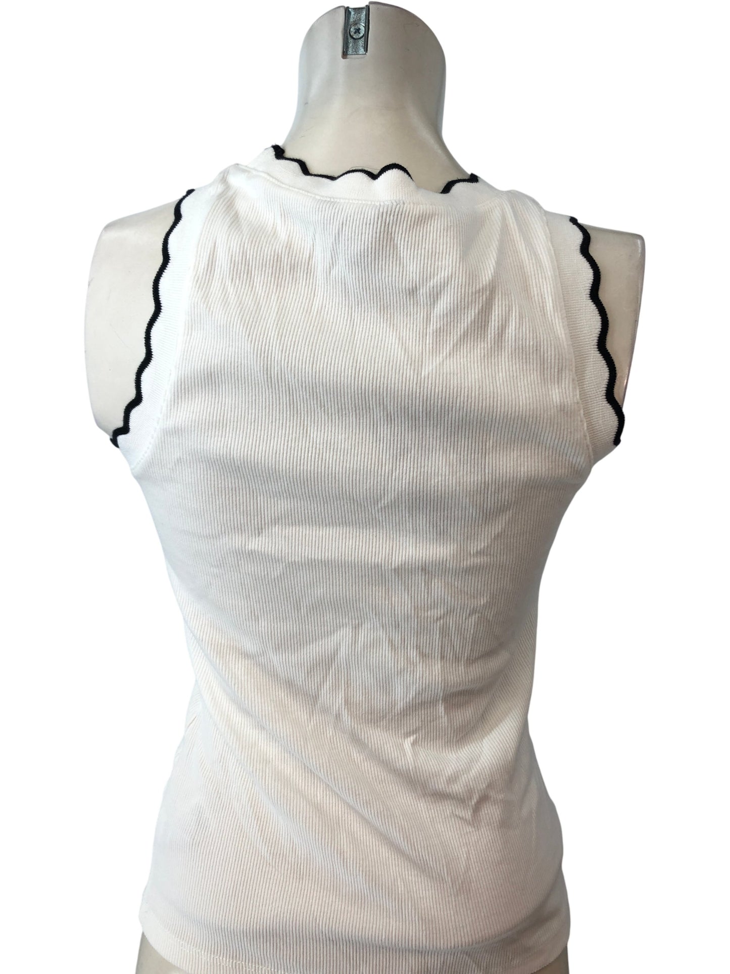 River Island Women's White Ribbed Tank Top XS Casual Style Black Trim