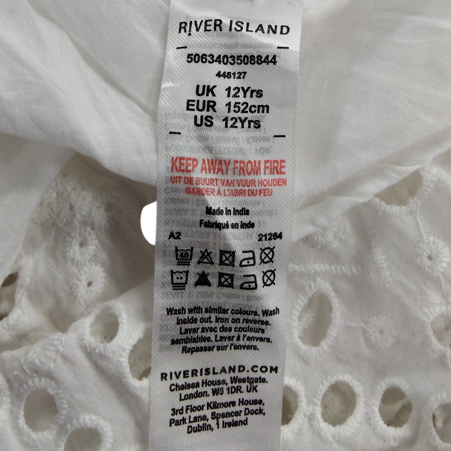 River Island Girls 12 Years White Broderie Anglaise Dress Summer Fashion