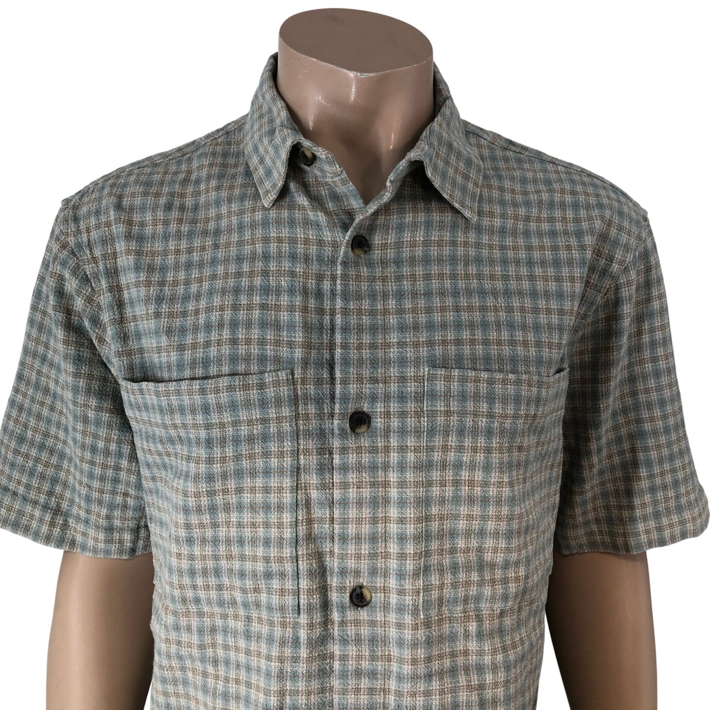 RIVER ISLAND Short Sleeve Shirt Size M Men's Check Cotton Textured Blue