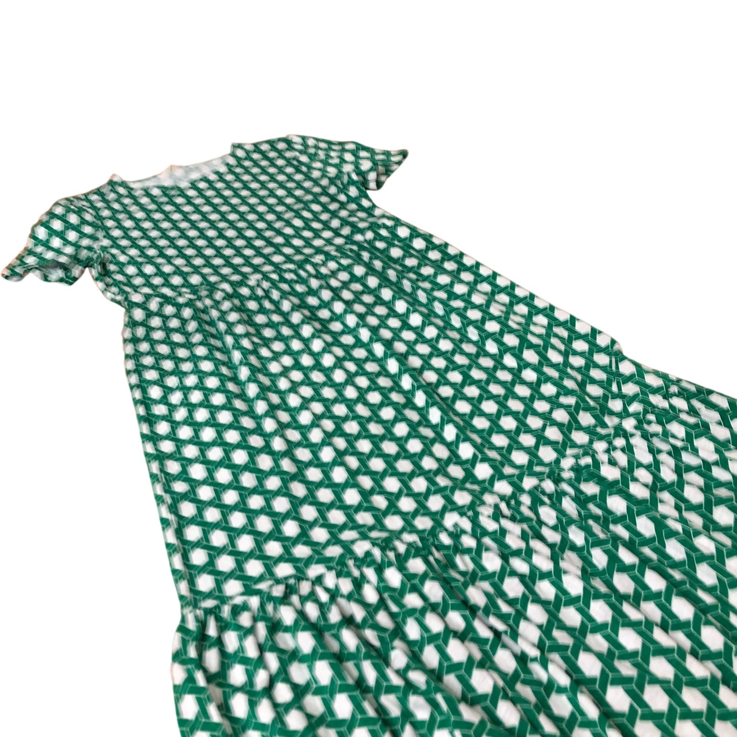 Green Patterned Midi Dress Women's Short Sleeve Tencel Mix UK 6