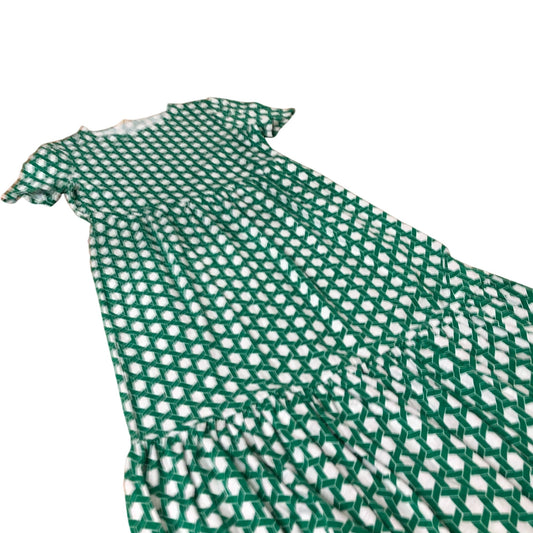 Green Patterned Midi Dress Women's Short Sleeve Tencel Mix UK 6