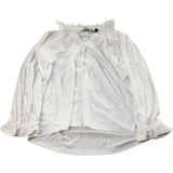Baukjen Ruffled White Blouse Size 6 Women's Button Front 95 Viscose 5 Elastane