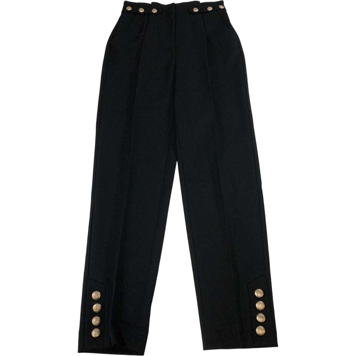 Pleated Trousers Women's High Waist Black Button Detail UK6