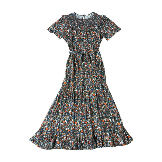 Floral Print Midi Dress UK12 Women's Short Sleeve Cotton Fit and Flare