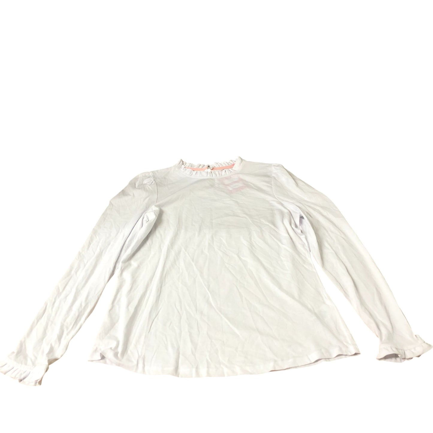 Boden Long Sleeve Top Women's White Ruffled Neck Cotton Modal Blend UK14