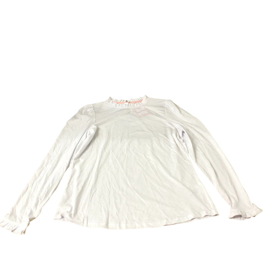 Long Sleeve Top Women's White Ruffled Neck Cotton Modal Blend UK14