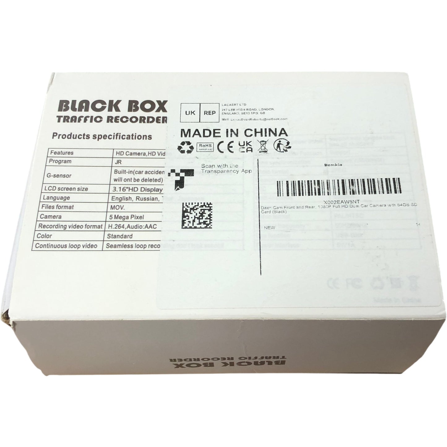 BLACK BOX Traffic Recorder Super HD 1296P Dual Dash Cam Front Rear HD