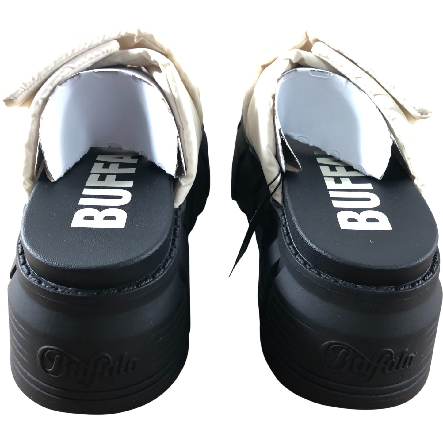 Buffalo Ava Velcross UK4 Women's Vegan Nylon Offwhite Slide Sandals