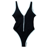 River Island Poolside Swimsuit Women's Black Zip Front White Trim Size 14