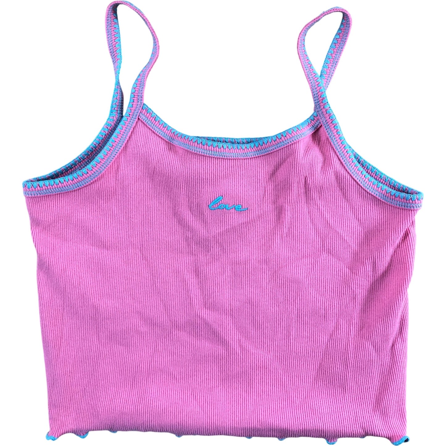 River Island Love Embroidered Ribbed Tank Top Size 11-12 Years Girls Pink Bright